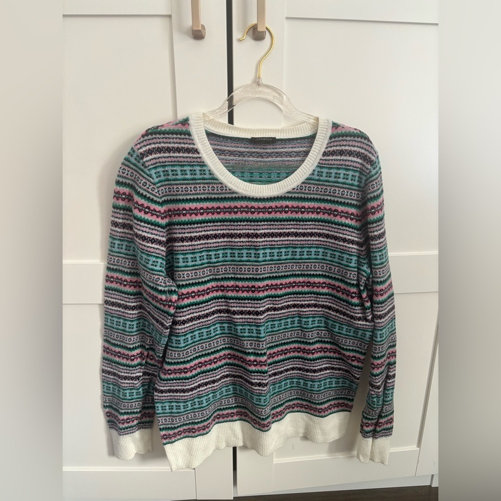 Talbots Colorful Striped Nordic Winter Sweater Size Large Wool Blend Cabincore